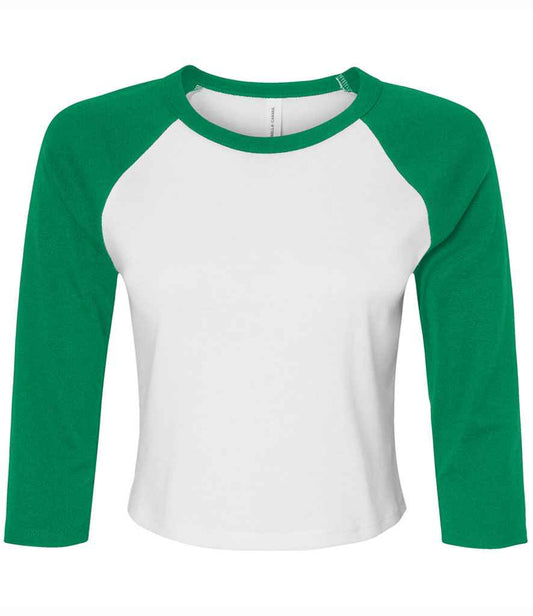 Bella+Canvas Bella Ladies Micro Rib 3/4 Raglan Baby T-Shirt - White/Kelly Green (BL1200)