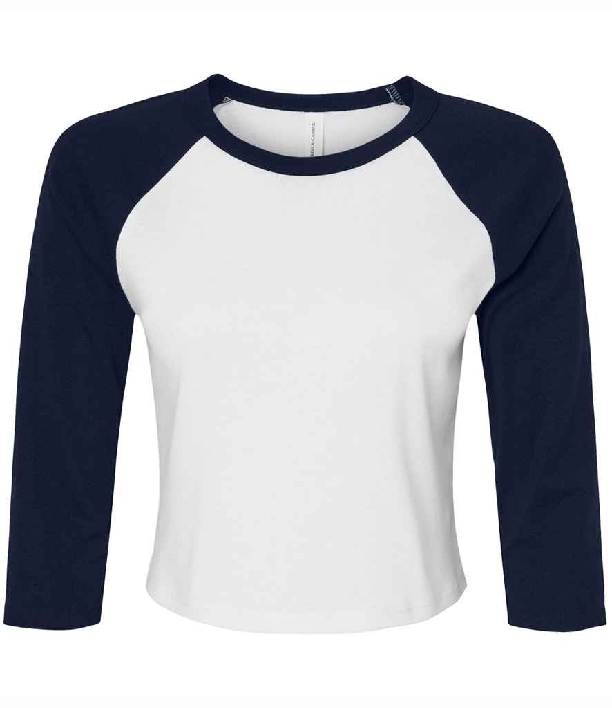 Bella+Canvas Bella Ladies Micro Rib 3/4 Raglan Baby T-Shirt - White/Navy (BL1200)
