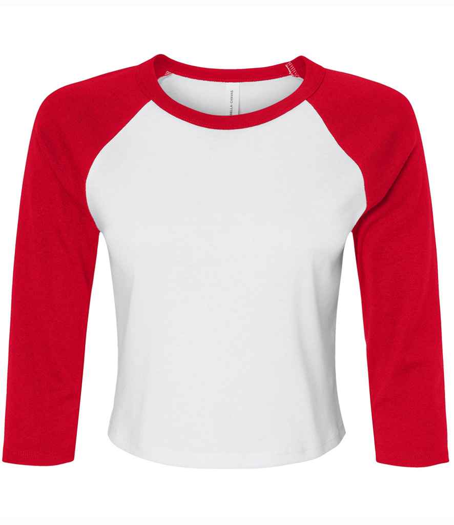 Bella+Canvas Bella Ladies Micro Rib 3/4 Raglan Baby T-Shirt - White/Red (BL1200)