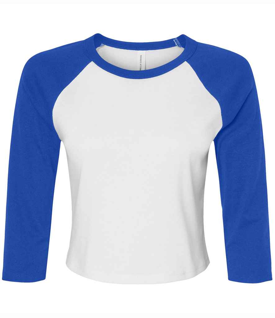 Bella+Canvas Bella Ladies Micro Rib 3/4 Raglan Baby T-Shirt - White/Royal Blue (BL1200)