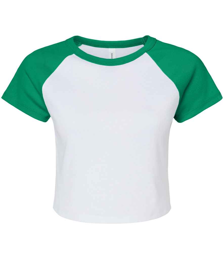 Bella+Canvas Bella Ladies Micro Rib Raglan Baby T-Shirt - White/Kelly Green (BL1201)
