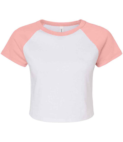 Bella+Canvas Bella Ladies Micro Rib Raglan Baby T-Shirt - White/Pink (BL1201)