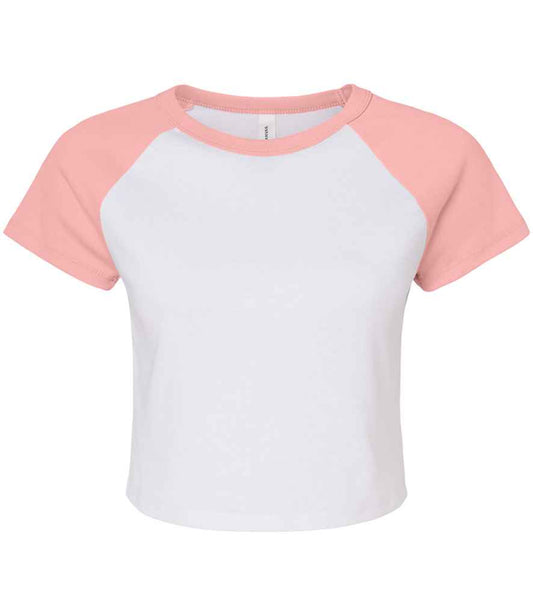 Bella+Canvas Bella Ladies Micro Rib Raglan Baby T-Shirt - White/Pink (BL1201)