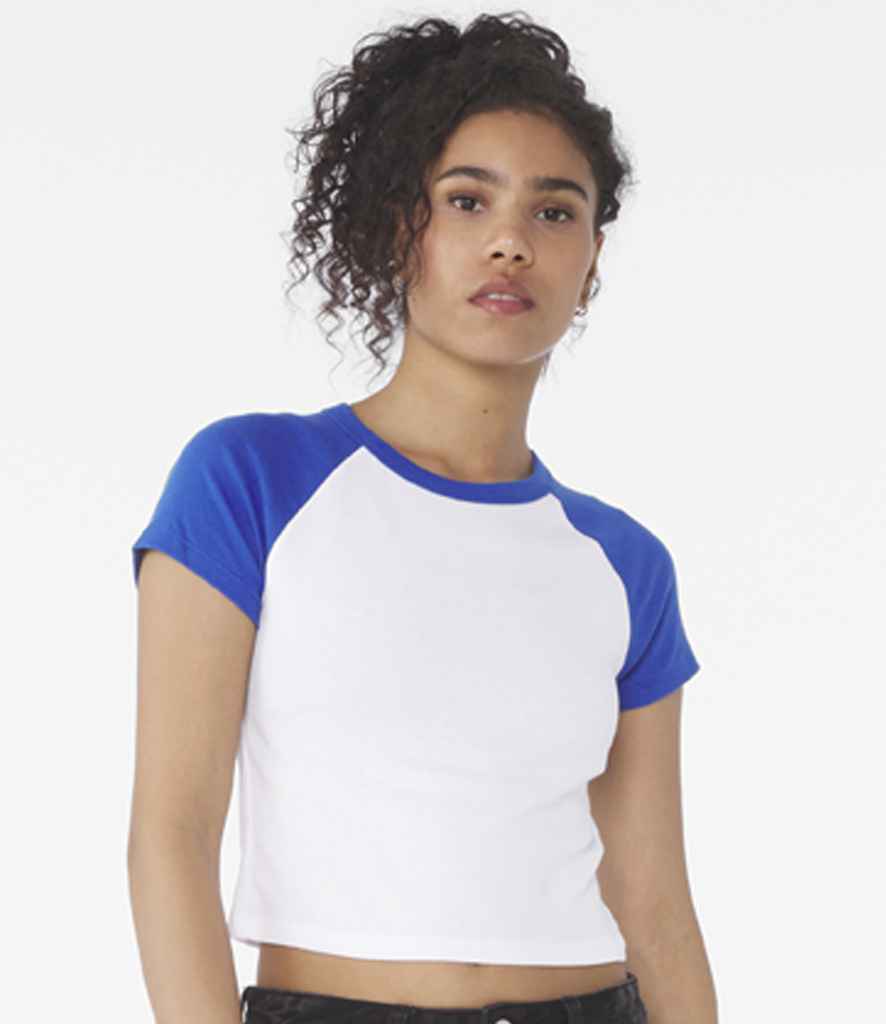 Bella+Canvas Bella Ladies Micro Rib Raglan Baby T-Shirt - White/Royal Blue (BL1201)