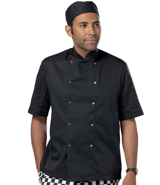 Dennys Short Sleeve Press Stud Chef's Jacket - Black (DE002)
