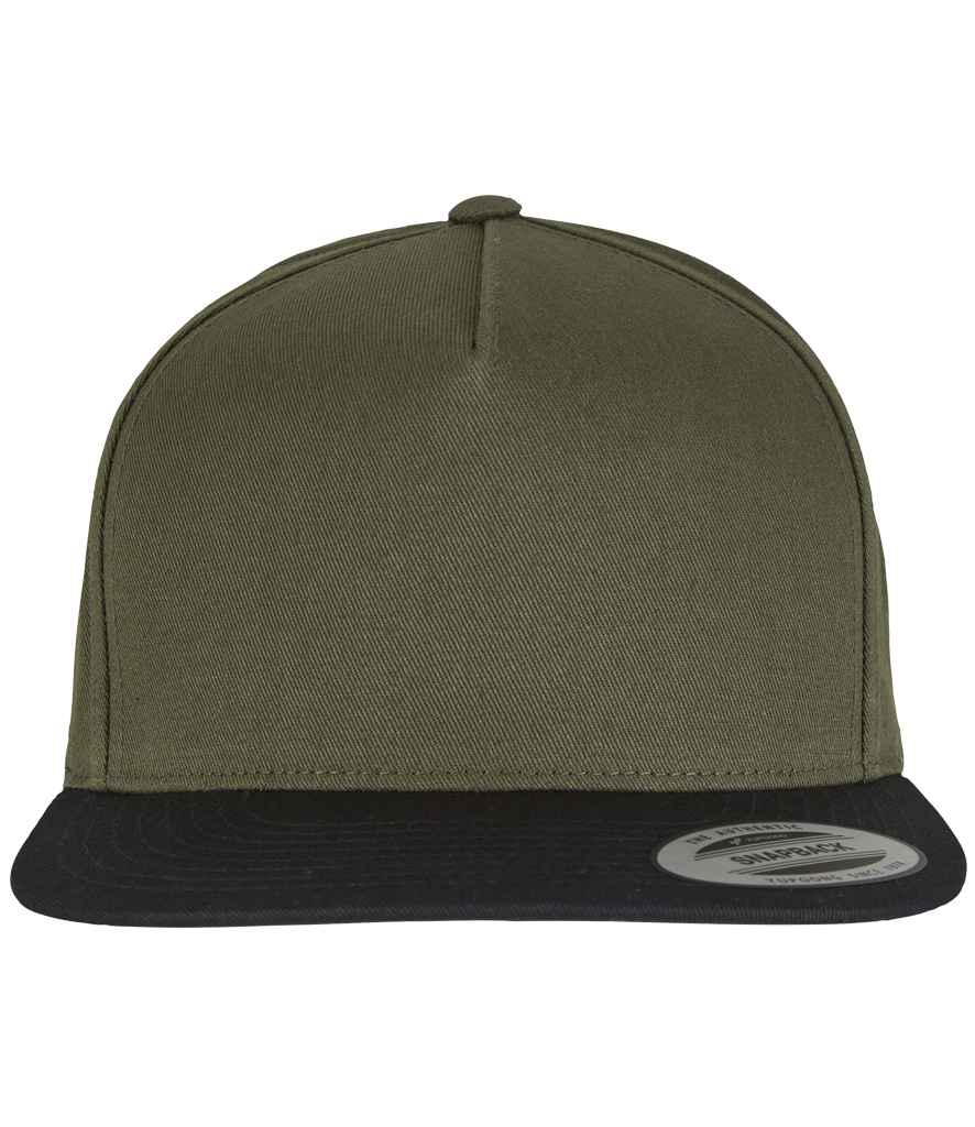 Flexfit Classic 5 Panel Snapback Cap - Olive Green/Black (F6007)