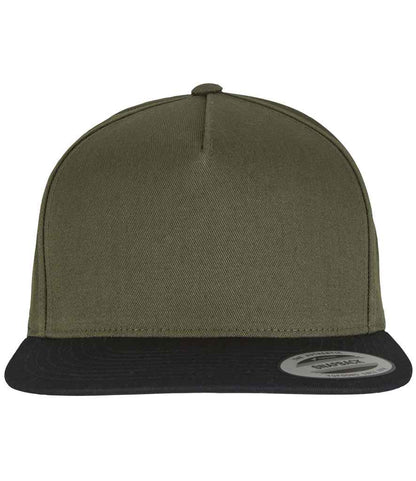 Flexfit Classic 5 Panel Snapback Cap - Olive Green/Black (F6007)