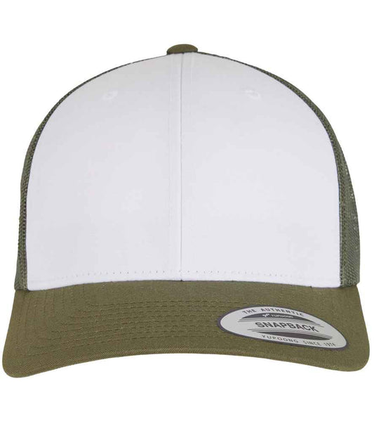 Flexfit Retro Coloured Front Trucker Cap - Moss Green/White/Olive Green (F6606CF)
