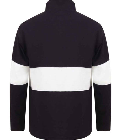 Front Row Panelled 1/4 Zip Neck Top - Navy/White (FR006)
