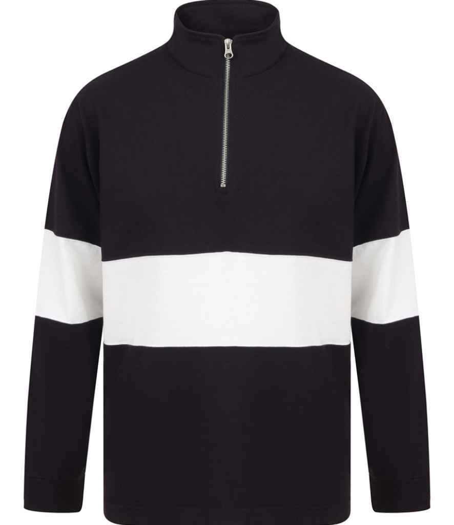 Front Row Panelled 1/4 Zip Neck Top - Navy/White (FR006)