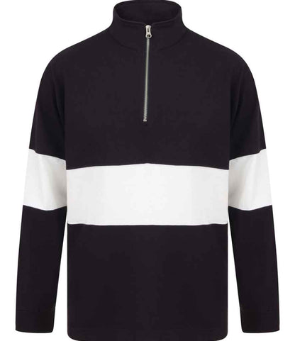 Front Row Panelled 1/4 Zip Neck Top - Navy/White (FR006)