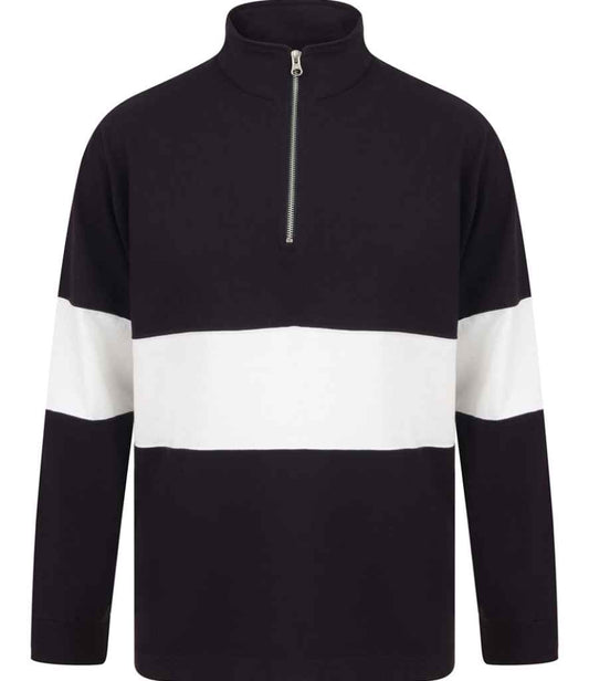 Front Row Panelled 1/4 Zip Neck Top - Navy/White (FR006)