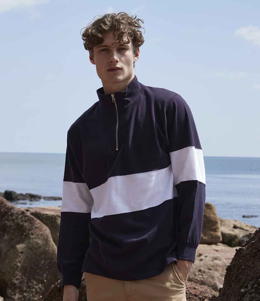 Front Row Panelled 1/4 Zip Neck Top - Navy/White (FR006)