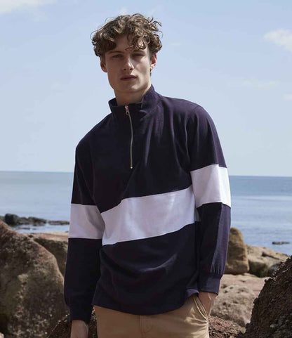 Front Row Panelled 1/4 Zip Neck Top - Navy/White (FR006)