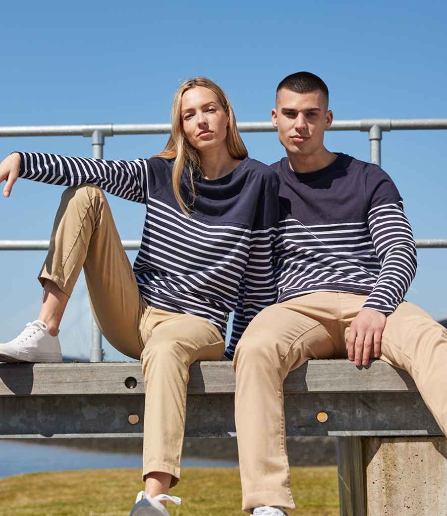 Front Row Unisex Long Sleeve Breton Striped T-Shirt - Navy/White (FR134)