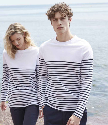 Front Row Unisex Long Sleeve Breton Striped T-Shirt - White/Navy (FR134)