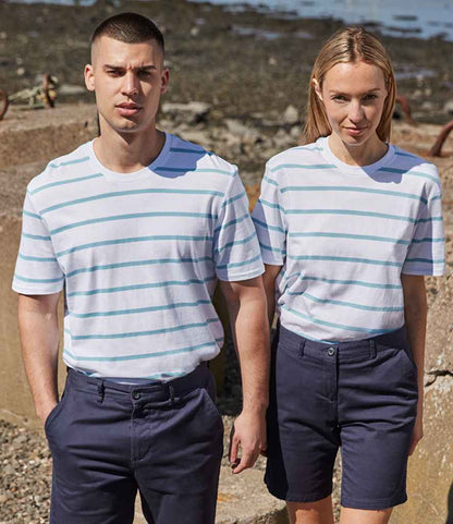 Front Row Striped T-Shirt - White/Duck Egg (FR136)
