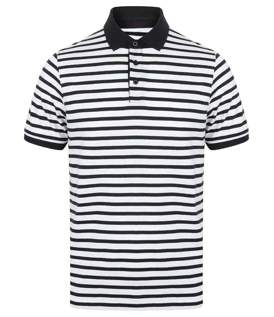 Front Row Striped Jersey Polo Shirt - White/Navy (FR230)
