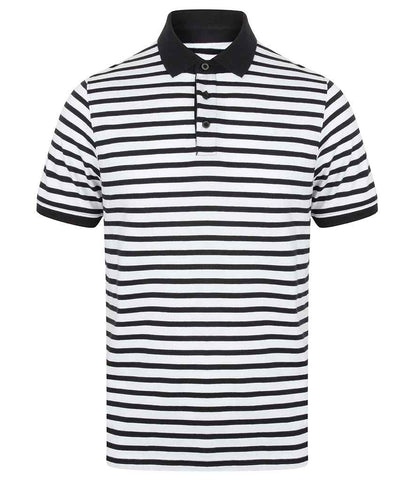 Front Row Striped Jersey Polo Shirt - White/Navy (FR230)