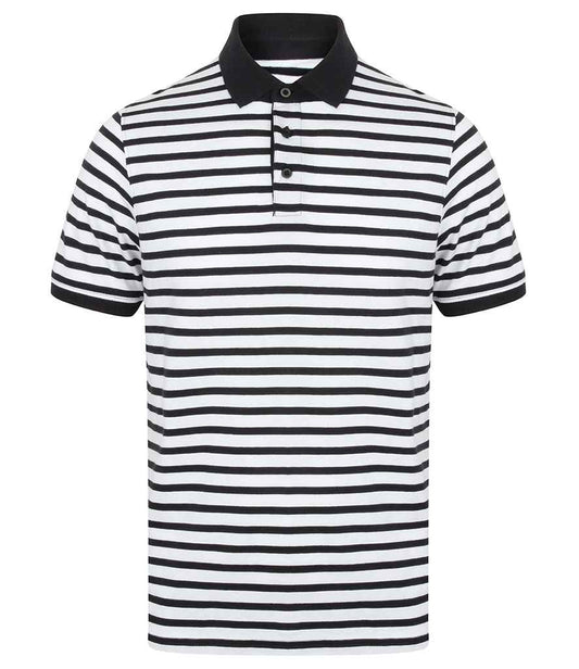 Front Row Striped Jersey Polo Shirt - White/Navy (FR230)