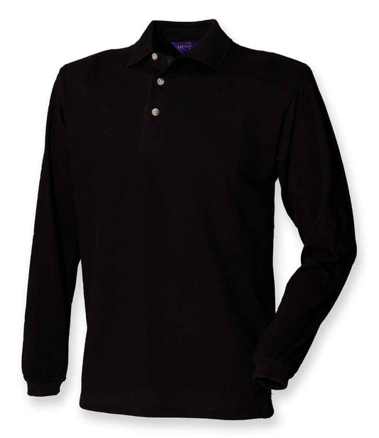 Henbury Henbury Long Sleeve Cotton Piqué Polo Shirt - Black (H105)