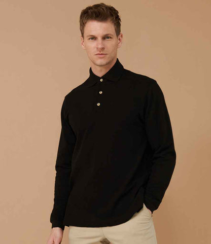 Henbury Henbury Long Sleeve Cotton Piqué Polo Shirt - Black (H105)