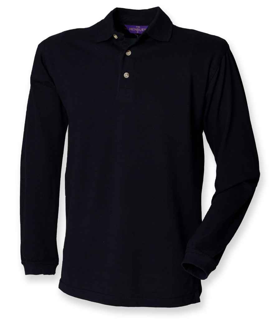 Henbury Henbury Long Sleeve Cotton Piqué Polo Shirt - Navy (H105)