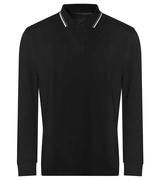 Just Polos AWDis Long Sleeve Tipped 100 Polo Shirt - Deep Black/White (JP103)