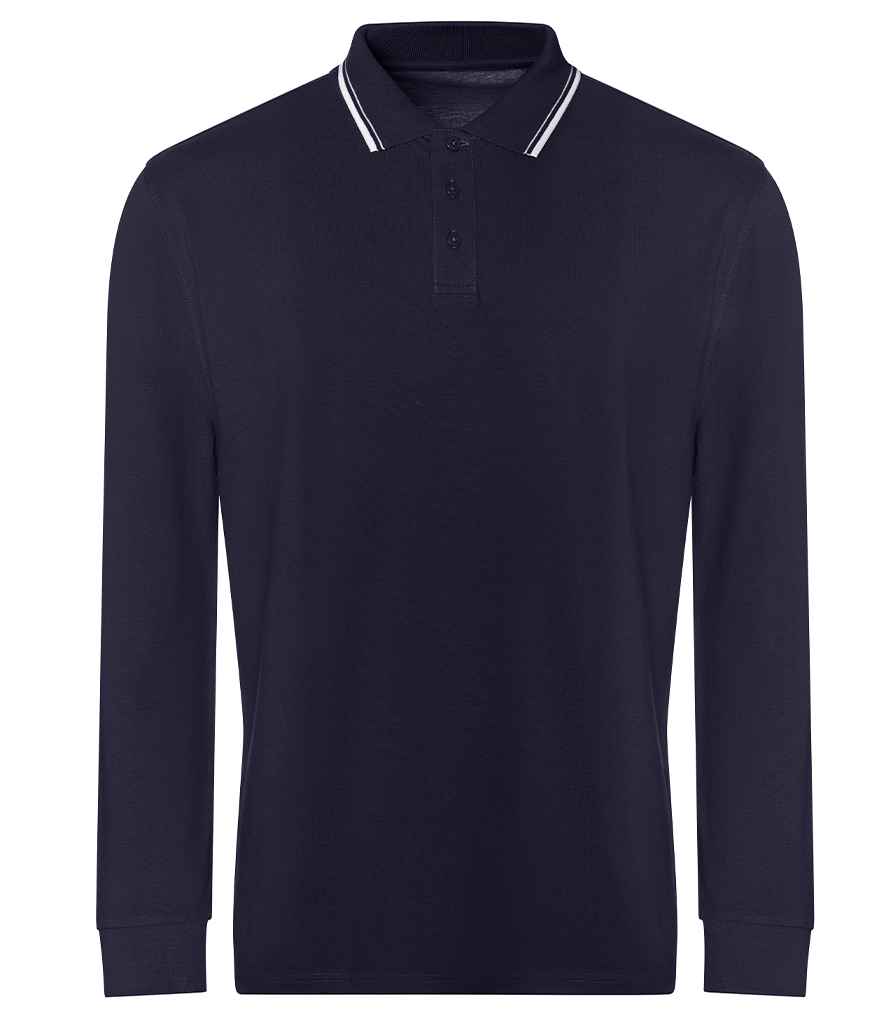 Just Polos AWDis Long Sleeve Tipped 100 Polo Shirt - Oxford Navy/White (JP103)