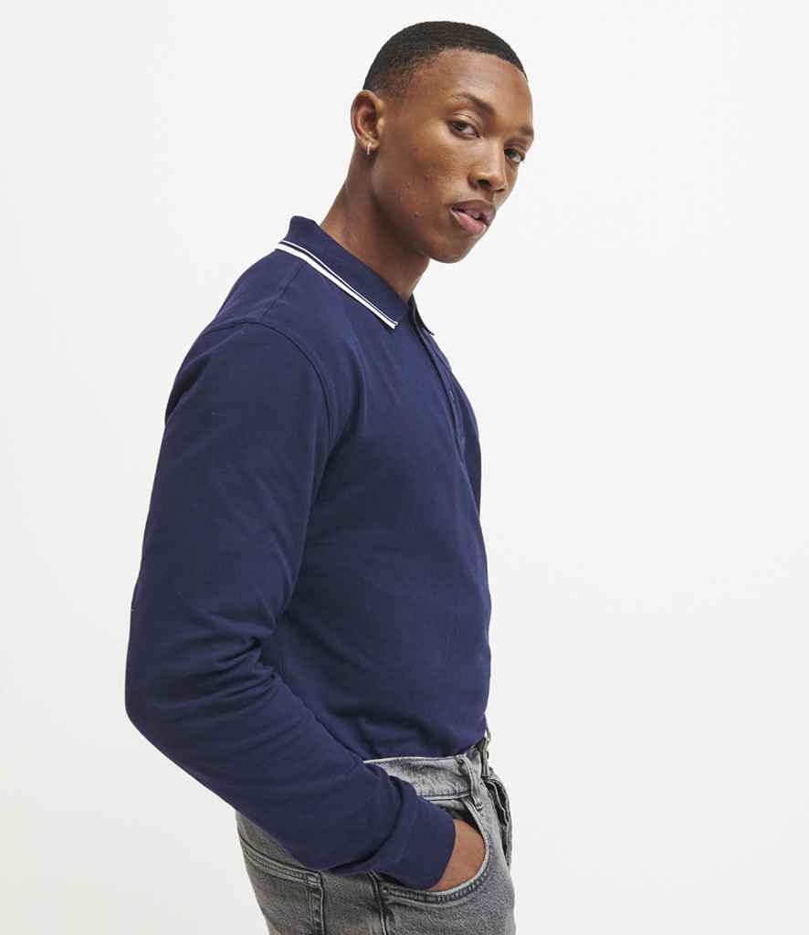 Just Polos AWDis Long Sleeve Tipped 100 Polo Shirt - Oxford Navy/White (JP103)