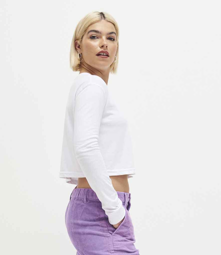 Just Ts AWDis Ladies Long Sleeve Cropped T-Shirt - Solid White (JT016)