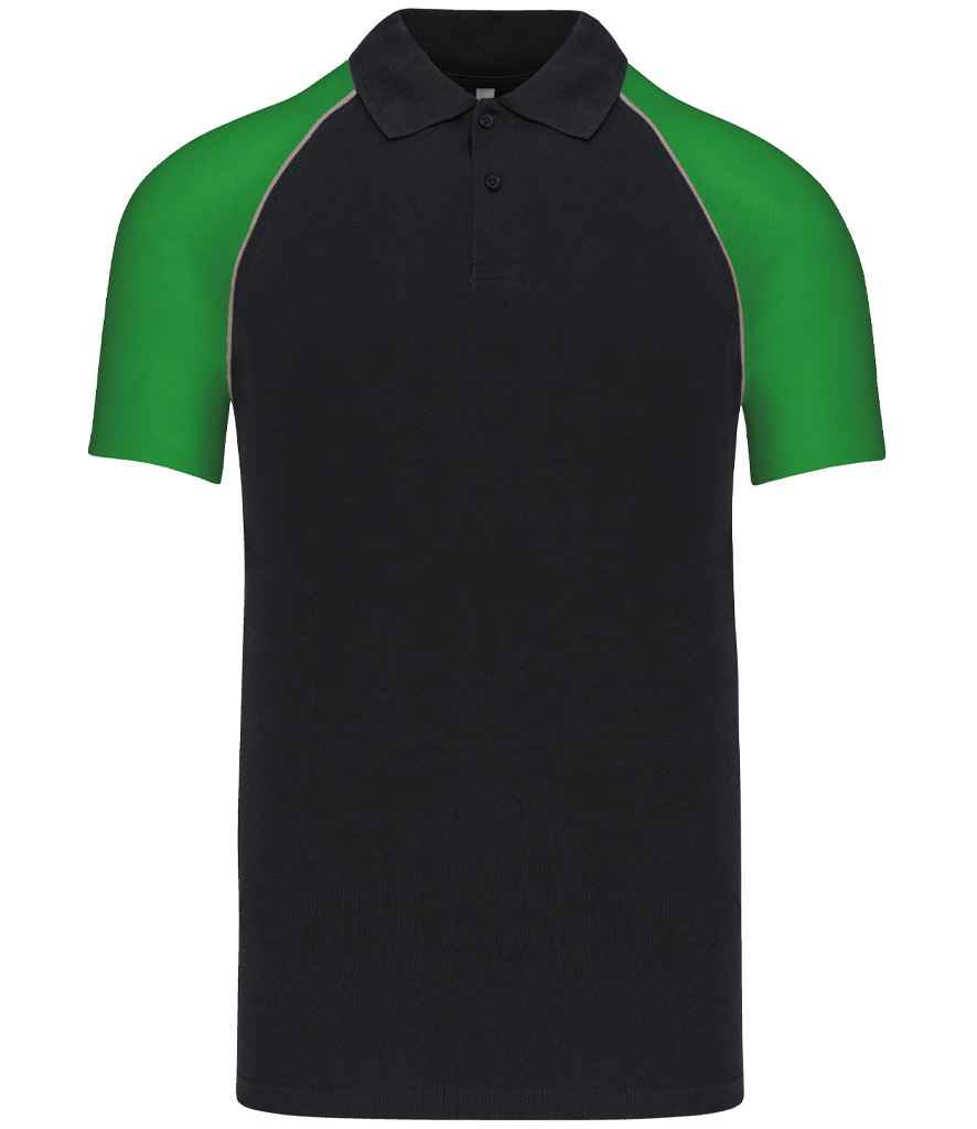 Kariban Baseball Cotton Piqué Polo Shirt - Black/Green (KB226)