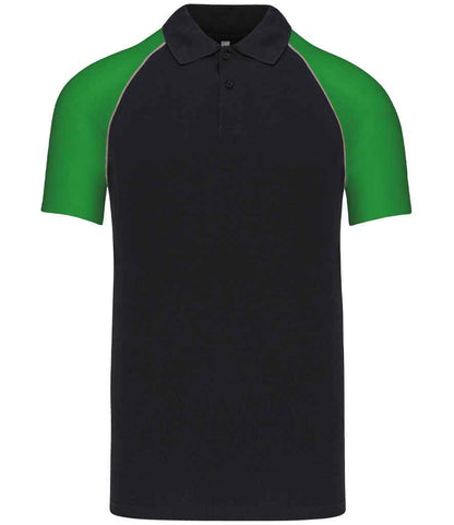 Kariban Baseball Cotton Piqué Polo Shirt - Black/Green (KB226)
