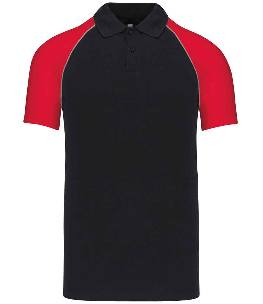 Kariban Baseball Cotton Piqué Polo Shirt - Black/Red (KB226)