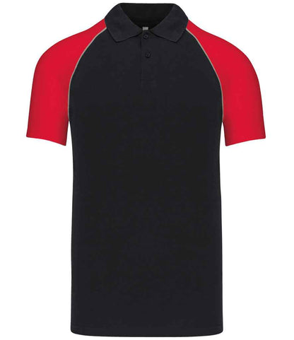 Kariban Baseball Cotton Piqué Polo Shirt - Black/Red (KB226)