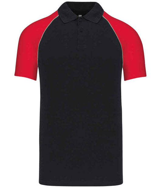 Kariban Baseball Cotton Piqué Polo Shirt - Black/Red (KB226)