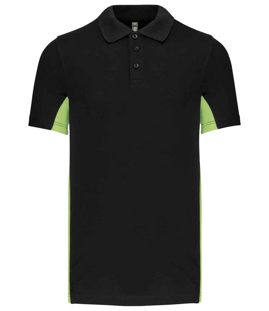 Kariban Flag Poly/Cotton Piqué Polo Shirt - Black/Lime Green (KB232)