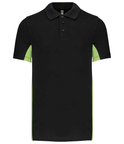 Kariban Flag Poly/Cotton Piqué Polo Shirt - Black/Lime Green (KB232)