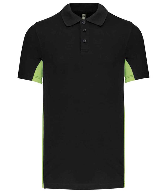 Kariban Flag Poly/Cotton Piqué Polo Shirt - Black/Lime Green (KB232)
