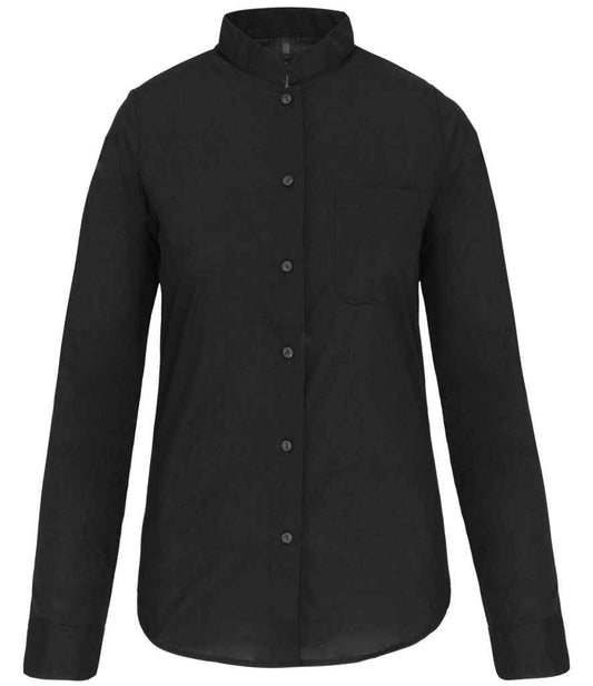 Kariban Ladies Long Sleeve Mandarin Collar Shirt - Black (KB514)