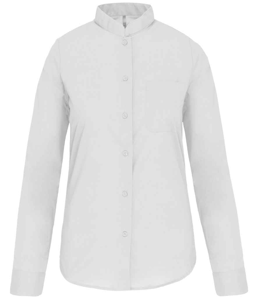 Kariban Ladies Long Sleeve Mandarin Collar Shirt - White (KB514)