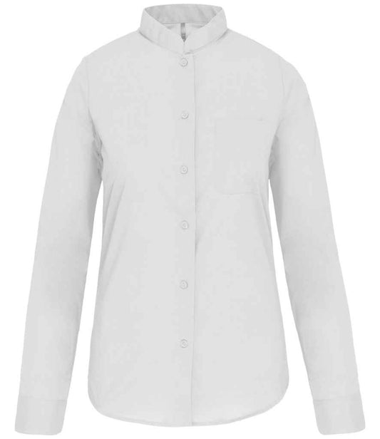 Kariban Ladies Long Sleeve Mandarin Collar Shirt - White (KB514)