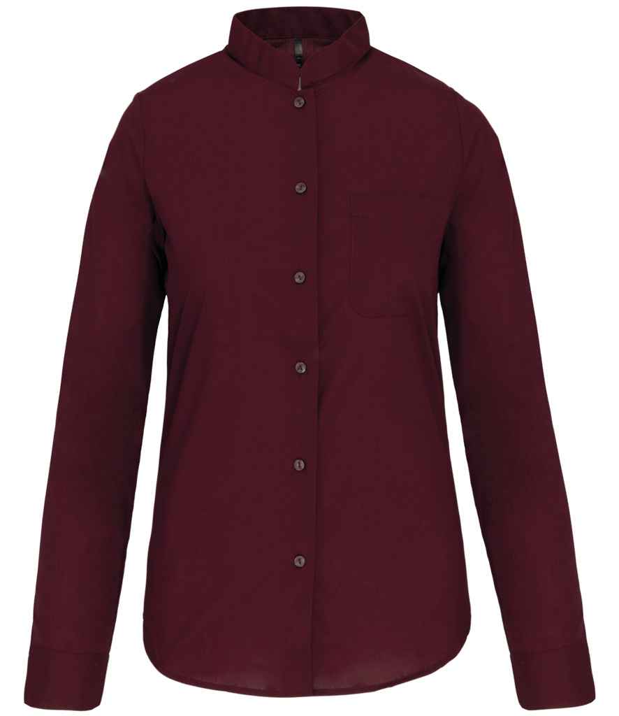 Kariban Ladies Long Sleeve Mandarin Collar Shirt - Wine (KB514)