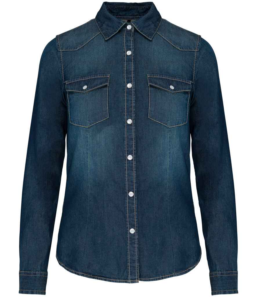 Kariban Ladies Long Sleeve Denim Shirt - Blue Jean (KB518)