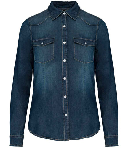 Kariban Ladies Long Sleeve Denim Shirt - Blue Jean (KB518)
