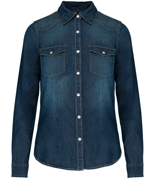 Kariban Ladies Long Sleeve Denim Shirt - Blue Jean (KB518)