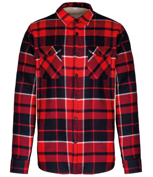 Kariban Sherpa Lined Checked Shirt Jacket - Red/Navy (KB579)