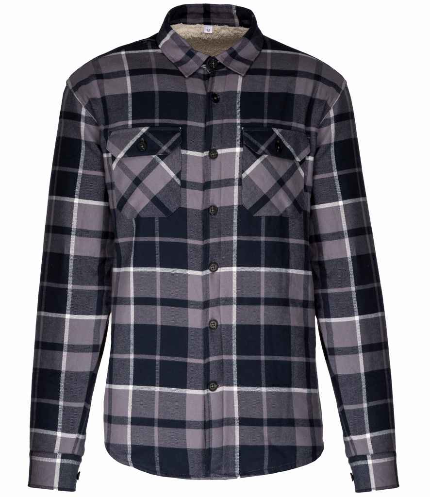 Kariban Sherpa Lined Checked Shirt Jacket - Storm Grey/Navy (KB579)