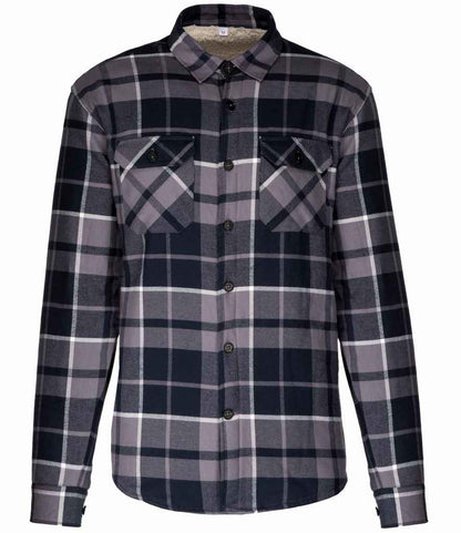 Kariban Sherpa Lined Checked Shirt Jacket - Storm Grey/Navy (KB579)