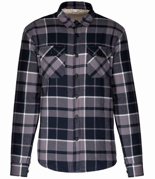 Kariban Sherpa Lined Checked Shirt Jacket - Storm Grey/Navy (KB579)